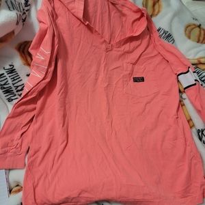 Pink Long Sleeve V Neck T Shirt